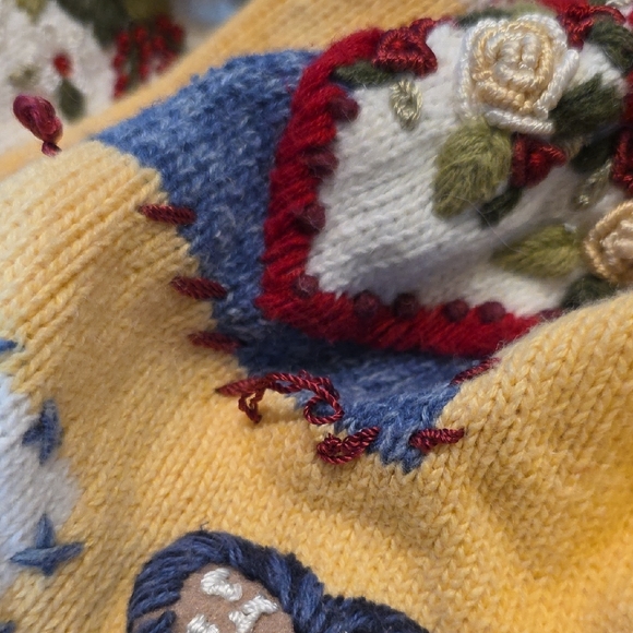 Vtg Heirloom Collectibles Patchwork Cardigan Sweater Rose Embroidery Yellow XL - Picture 12 of 13
